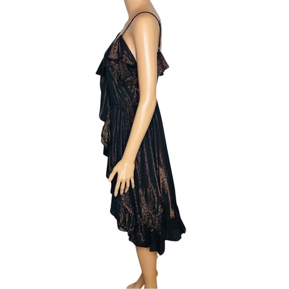 Amadi Anthropologie Black and Bronze Metallic Ruffle Dress size M NWT Party - Picture 2 of 9